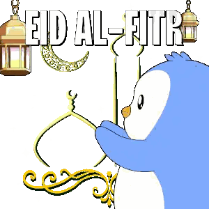 Blue Penguin Holding Candle In Front Of Eid Sign Sticker