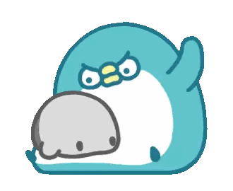 Blue Penguin Holding Gray Penguin With Star Sticker
