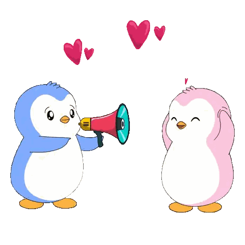 Blue Penguin Holding Megaphone Next To Pink Penguin Sticker