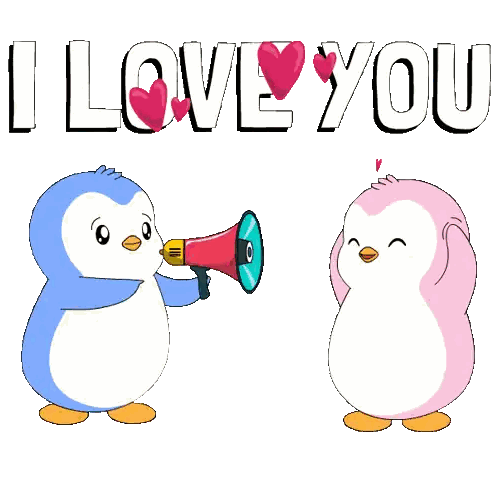 Blue Penguin Holding Megaphone Pink I Love You Sticker