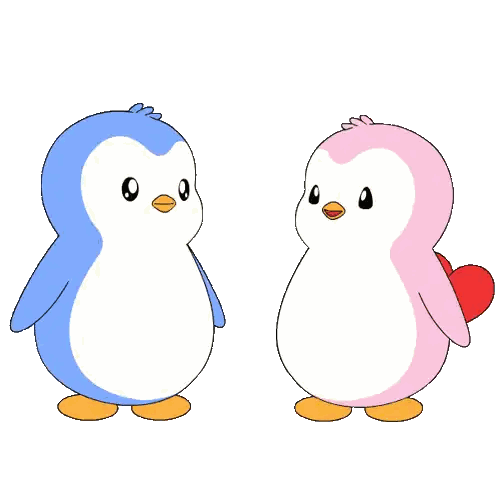 Blue Penguin Holding Red Heart And Pink Penguin Holding Red Heart Sticker