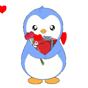 Blue Penguin Holding Red Heart And Roses Sticker