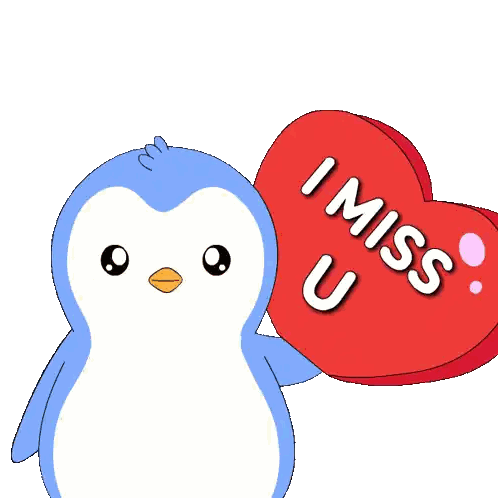 Blue Penguin Holding Red Heart Saying I Miss U Sticker