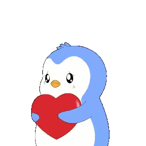 Blue Penguin Holding Red Heart Sticker