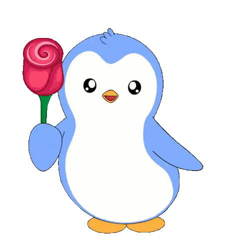Blue Penguin Holding Red Rose Sticker