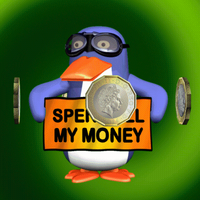 Blue Penguin Holding Sign Spell My Money GIF