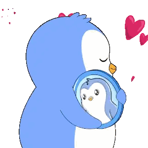 Blue Penguin Holding Smaller Penguin With Hearts Sticker