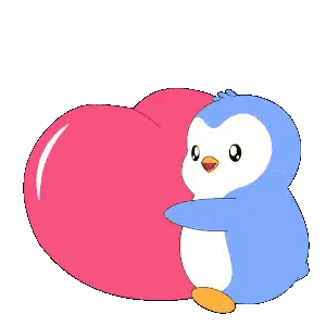 Blue Penguin Hugging Pink Heart Sticker