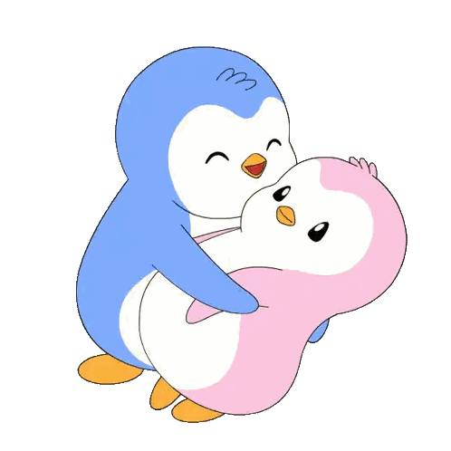 Blue Penguin Hugging Pink Penguin With M Sticker