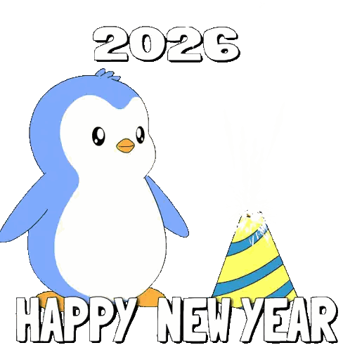 Blue Penguin Party Hat Happy New Year 2026 Sticker