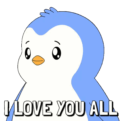 Blue Penguin Pink Hearts I Love You All Sticker