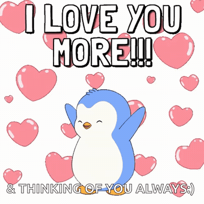 Blue Penguin Pink Hearts I Love You More GIF
