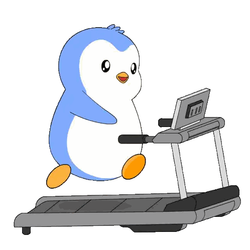 Blue Penguin Running On Treadmill With Laptop Sticker