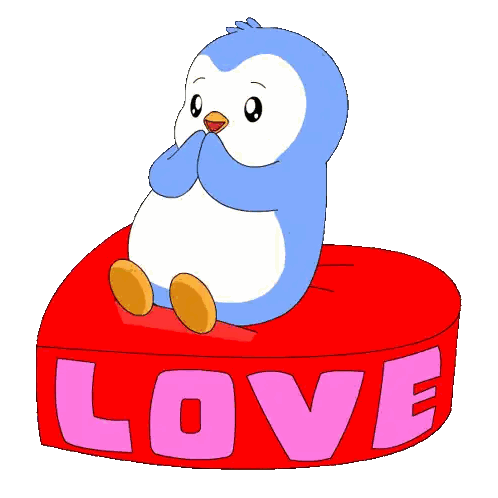 Blue Penguin Sitting On Red Love Heart Sticker