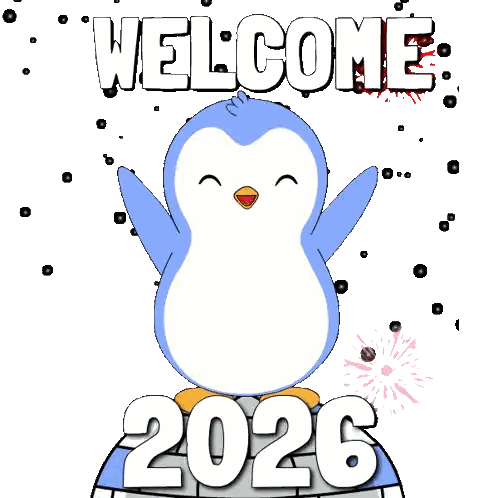 Blue Penguin Standing Before Welcome Sign Sticker