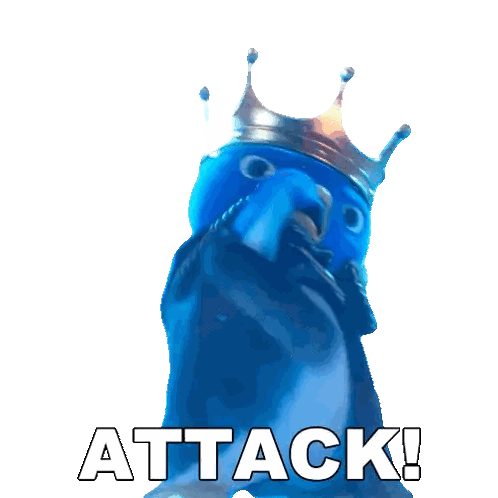 Blue Penguin Wearing Crown And Scarf Attack Sticker