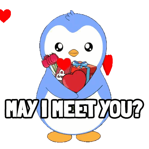 Blue Penguin With Heart And Flowers Sticker