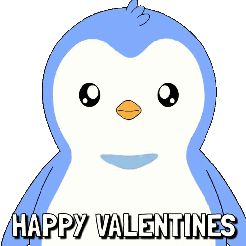 Blue Penguin With Hearts Happy Valentines Sticker
