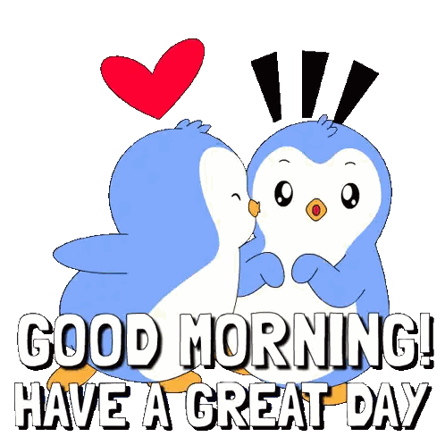 Blue Penguins Kissing Good Morning Great Day Sticker