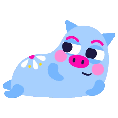 Blue Pig With Pink Cheeks And Flower Sticker