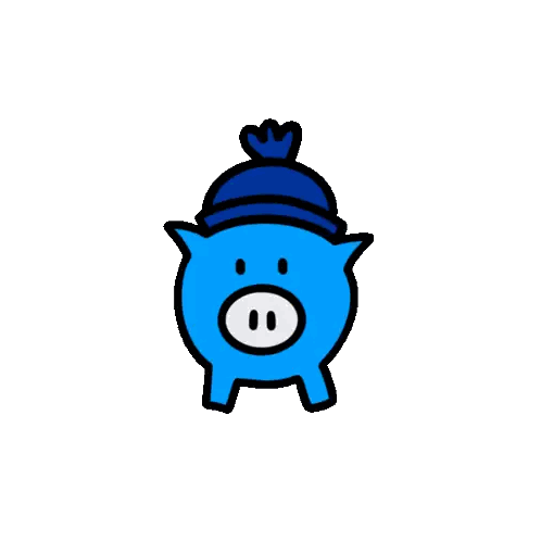 Blue Piggy Bank With Hat And Umbrella Sticker