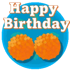 Blue Plate With Orange Balls And Happy Birthday Sticker