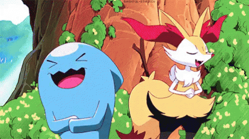 Blue Pokemon And Yellow Pokemon Laughing GIF