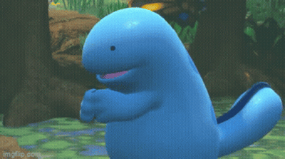 Blue Pokemon With Pink Mouth Standing In Water GIF