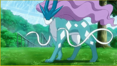 Blue Pokemon With Purple Mane Standing in Field