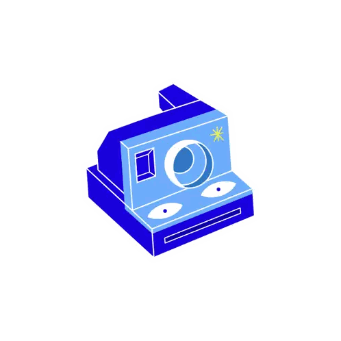 Blue Polaroid Camera Taking Heart Photo Sticker