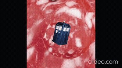 Blue Police Box Floating In Red Liquid GIF