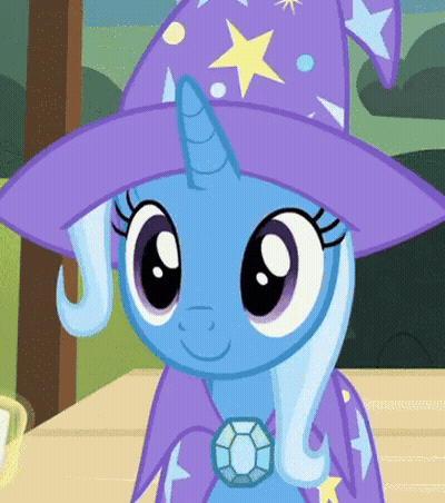 Blue Pony Wearing Purple Hat And Necklace GIF