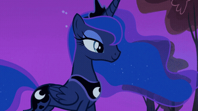 Blue Pony With Crown On Purple Background GIF