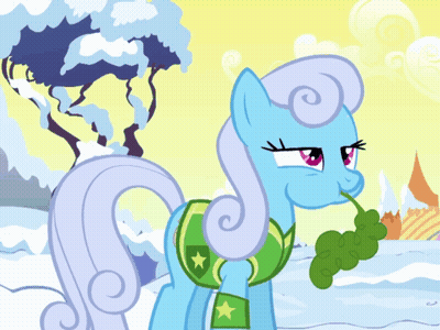 Blue Pony With Green Leaf in Mouth