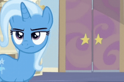 Blue Pony With Horn Standing In Front Of Purple Wall GIF