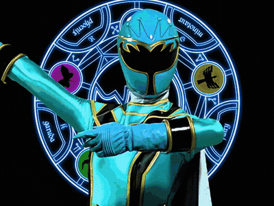 Blue Power Ranger In Front Of Phoenix Circle GIF
