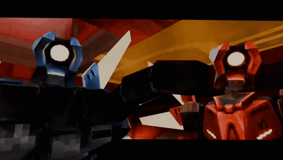 Blue Robot And Red Robot Standing Together GIF