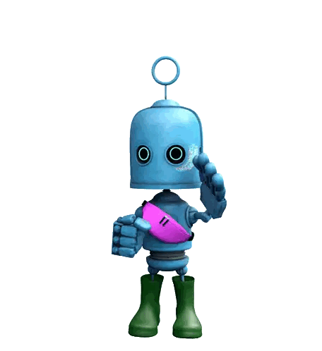 Blue Robot With Green Boots And Pink Waist Bag Sticker