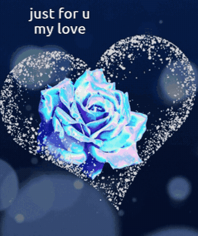 Blue Rose Inside Heart Just For U GIF