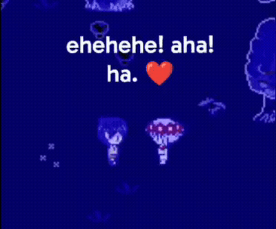 Blue Screen With Red Heart Saying Eehehe Aha Ha GIF