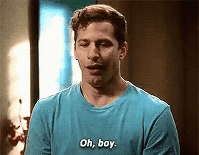 Blue Shirt Man Says Oh, Boy To Another Man GIF