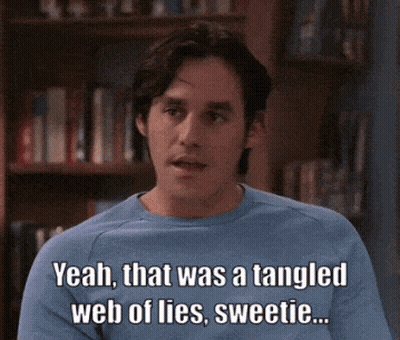Blue Shirt Man Says Tangled Web Of Lies GIF