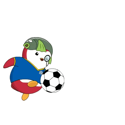 Blue Shirt Penguin Kicking Soccer Ball Sticker