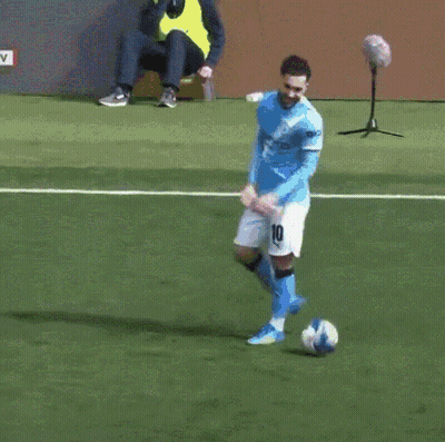Blue Shirt White Shorts Man Kicking Soccer Ball GIF