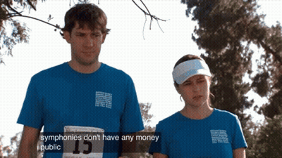 Blue Shirts Couple Saying Symphonies Don't Have Money GIF