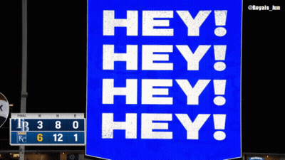 Blue Sign Saying Hey Hey Hey Hey GIF