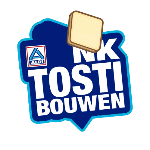 Blue Sign Saying Nk Tosti Bouwen With Sandwich Sticker