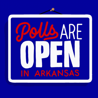 Blue Sign Says Polls Are Open In Arkansas GIF