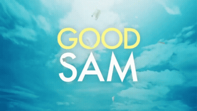 Blue Sky With Good Sam In Yellow Letters GIF