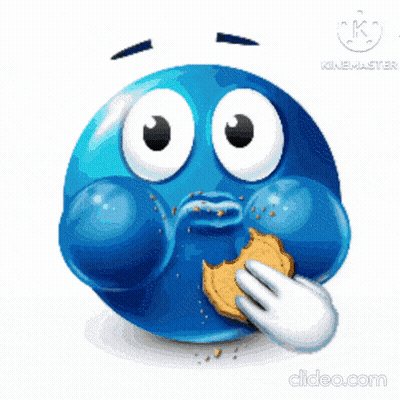 Blue Smiley Eating Cookie GIF